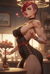  ai_generated arcane black_dress bulge dress futa_only futanari ichiryo league_of_legends muscular muscular_futanari red_hair short_hair vi  rating:explicit score: user:bot