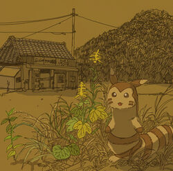  ambiguous_gender flower furret geboku generation_2_pokemon japan japanese_architecture landscape low_res nintendo plant pokemon pokemon_(species) rural solo store  rating:safe score: user:bot