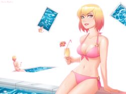 3girls big_breasts bikini blonde_hair blue_eyes drink flower gwen_poole gwenpool looking_at_viewer marikbentusi marvel pink_bikini pink_hair pool sitting two_tone_hair water rating:Safe score:69 user:PlunderCall