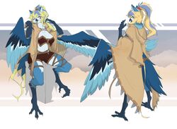  2023 4_claws 4_toes anisodactyl anthro arms_bent avian avian_feet beak bent_legs biped bird blonde_hair blue_arms blue_beak blue_body blue_claws blue_ears blue_feathers blue_feet blue_hair blue_toe_claws blue_toes blue_wings breasts chinese_description claws cleavage clothed clothed_anthro clothed_female clothing cmuhui english_description eyebrow_through_hair eyebrows eyelashes facial_markings feather_tuft feathers feet female female_anthro full-length_portrait hair head_markings hi_res lidigeneer_(lidigeneer) long_hair looking_at_viewer markings multicolored_hair multiple_poses navel neck_tuft non-mammal_breasts open_mouth portrait pose solo standing tail tail_feathers talons thin_eyebrows three-quarter_view toe_claws toes translucent translucent_hair tuft two_tone_hair wings  rating:safe score: user:bot