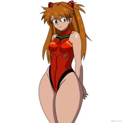  1girl asuka_langley_sohryu bangs blue_eyes breasts hair_between_eyes highleg long_hair looking_at_viewer nsfwgali plugsuit simple_background small_breasts solo standing tagme thick_thighs white_background  rating:questionable score: user:nsfwgali