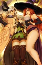 3girls abs amazon_(dragon's_crown) big_breasts blush breasts cleavage clothing deep_skin dragon's_crown elf_(dragon's_crown) female female_only handwear headwear hourglass_figure huge_breasts human large_breasts legwear merunyaa muscles muscular muscular_female pale_skin pointy_ears size_difference small_breasts sorceress_(dragon's_crown) thick_thighs voluptuous wide_hips yuri rating:Questionable score:488 user:justausername