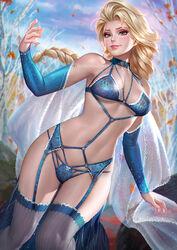 1girls blonde_hair blue_bra blue_eyes blue_panties bra breasts choker cleavage disney elsa_(frozen) female_only frozen_(film) garter_belt garter_straps horny hourglass_figure lingerie looking_at_viewer medium_breasts neoartcore panties pose solo thighhighs rating:Questionable score:373 user:justausername