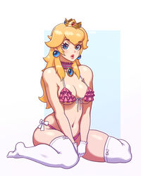 1girls 2020 alternate_breast_size blonde_hair blue_eyes bra breasts choker cleavage color crown earrings female female_only frilled_bra frills full_body gloves human human_only jewelry legwear long_hair looking_at_viewer mario_(series) navel necklace nintendo no_shoes panties pink_bra pink_panties princess_peach rizdraws ruffles shiny shiny_hair shiny_skin simple_background sitting skindentation solo thick_thighs thighhighs thighs underwear underwear_only wariza white_background white_gloves white_legwear rating:Questionable score:411 user:ThiefofHeart