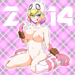 2014 big_breasts blonde_hair blue_eyes blush boots gwen_poole gwenpool gwenpool_(series) licking_lips marvel marvel_comics nude nude_female pink_hair to-hi_aratame_oniyama_21 rating:Explicit score:129 user:Lol55