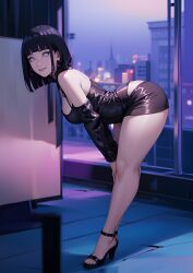  1girls ai_generated asian asian_bimbo asian_female black_hair breasts dress fbps35 heels highres hyuuga_hinata naruto short_hair thick_thighs tight_dress white_eyes  rating:explicit score: user:bot