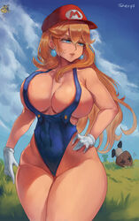 1girls absurd_res areola_slip areolae bangs bare_shoulders blonde_hair blue_eyes blue_sky breasts cloud curvaceous cutesexyrobutts_(style) earrings female gloves goomba grass hair_between_eyes hand_on_hip hat hi_res high_resolution jewelry large_breasts long_hair looking_to_the_side mario_(series) nintendo overalls parted_lips peaked_cap plumber princess_peach red_headwear shexyo sidelocks sky solo standing super_mario_bros. thick_thighs thighs very_high_resolution white_gloves wide_hips rating:Questionable score:333 user:TwinkieLord