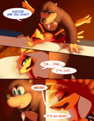 2021 absurd_res anthro anthro_on_anthro anthro_penetrated anthro_penetrating anthro_penetrating_anthro avian banjo-kazooie banjo_(banjo-kazooie) bed bird black_nose blue_eyes blush breegull brown_body brown_fur candlelight closed_eyes comic dialogue digital_media_(artwork) duo english_text eyelashes feathers female female_on_bottom from_front_position fur furniture green_eyes head_tuft hi_res jewelry kazooie legs_up looking_at_another looking_at_partner lying male male/female male_on_top mammal missionary_position necklace nude number on_back on_bed on_bottom on_top page_32 page_number penetration penile penile_penetration penis_in_pussy rareware red_body red_feathers sex skeletonguys-and-ragdolls speech_bubble spread_legs spreading text tuft ursid vaginal_penetration video_games yellow_body yellow_feathers rating:Explicit score:8 user:olscli16