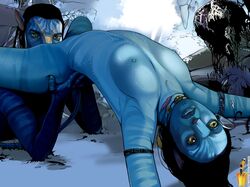 1boy 1boy1girl 1girls alien alien_girl alien_only avatar black_hair blue_skin famous_comics jake_sully na'vi neytiri rating:Explicit score:43 user:bot