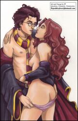 2010 gryffindor_scarf harry_and_hermione harry_james_potter harry_potter hermione_granger hogwarts_school_uniform imminent_sex tagme vp rating:Explicit score:35 user:bot