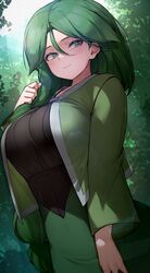 11:20 1girls 2021 alternate_breast_size big_breasts blush braided_hair breasts cheryl_(pokemon) clothed clothed_female female female_only forest green_clothing green_eyes green_hair green_theme hizake huge_breasts human human_only humanoid kashu_(hizake) large_breasts long_hair looking_at_viewer nintendo outdoors pokemon pokemon_dppt side_ponytail smile solo solo_female rating:Safe score:388 user:Cero_Oscuras