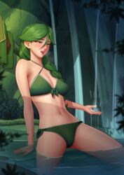 1girls bangs bikini blush blush braided_hair braided_ponytail breasts cheryl_(pokemon) cleavage clothed deilan12 female female female_focus female_only forest green_eyes green_hair hair_between_eyes leaning leaning_on_hand long_hair outdoor outdoors parted_bangs pokemon pokemon_bdsp pokemon_dppt pond ponytail solo solo_female solo_focus sweat sweatdrop swimsuit water waterfall wet rating:Questionable score:26 user:porkerpig225