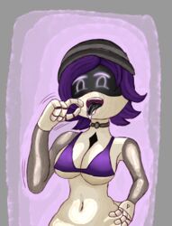  bikini_top darkgarde female_only murder_drones open_mouth purple_eyes purple_hair robot robot_girl saliva_drip tongue_out uzi_(murder_drones)  rating:explicit score: user:darkgarde