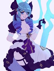 autumn_ghost big_breasts blue_hair doll dress dress_lift gwen_(league_of_legends) league_of_legends lingerie maid smile stockings rating:Questionable score:140 user:AleFrye