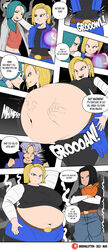 android_18 bbw belly belly_bulge big_belly big_breasts blonde_hair breasts bulma_briefs comic digestion dragon_ball dragon_ball_z fat female_focus future_trunks green_glutton huge_belly oral_vore overweight post_vore same_size_vore thick thick_thighs trunks_briefs vore weight_gain wide_hips rating:Questionable score:82 user:emissaryofrainbows