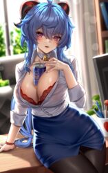 1girls 2022 ahoge blue_hair bra breasts cleavage clothed clothed_female drink enmanuelart20 female female_only ganyu_(genshin_impact) genshin_impact hi_res hips horns huge_breasts indoors large_breasts long_hair object_between_breasts office_lady panties pantyhose purple_eyes secretary slim_waist thick_thighs thighs white_panties wide_hips rating:Questionable score:112 user:WingGundam95