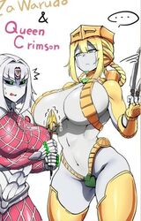 big_breasts big_thighs blonde_hair edit green_eyes huge_breasts jojo's_bizarre_adventure king_crimson mannungei partially_clothed rule_63 stand_(jjba) stardust_crusaders the_world vento_aureo white_hair rating:Explicit score:130 user:Nooted