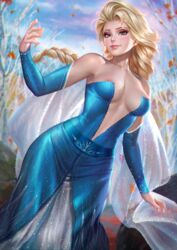 areolae arm_sleeves barely_covered_breasts big_breasts blonde_hair blush cape cleavage disney disney_princess edited elsa_(frozen) frozen_(film) frozen_2 long_dress long_hair looking_at_viewer neoartcore nipple_slip no_bra nudtawut_thongmai slim_figure standing uncensored rating:Explicit score:83 user:deleted9980