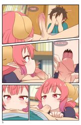 1boy 1girls canon_couple deepthroat foreskin foreskin_play greatm8 horns ilulu_(dragon_maid) kobayashi-san_chi_no_maidragon large_breasts licking licking_penis miss_kobayashi's_dragon_maid oral penis_lick pink_eyes pink_hair sharp_teeth taketo_(dragon_maid) rating:Explicit score:372 user:LORGAN