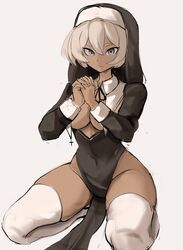 1girls bea_(pokemon) breasts eye_contact female_focus game_freak grey_hair gym_leader looking_at_viewer nintendo nun pokemon pokemon_ss rakeemspoon short_hair solo thick_thighs thighhighs rating:Explicit score:157 user:TwistyTurnip