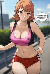 1girls ai_assisted ai_generated atlus bloomers breasts brown_eyes brown_hair dialogue english_text female large_breasts lepypepy light-skinned_female midriff persona persona_3 short_hair sports_bra sportswear sweat sweatdrop yukari_takeba rating:Questionable score:254 user:Aeolus_HX