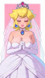 1girls arm_gloves big_lips blonde_hair blush breasts cleavage closed_eyes crown dick_sucking_lips dress earrings female female_only hands_together hi_res kissable_lips lips lipstick mario_(series) nintendo pink_lips pink_lipstick princess_peach rizdraws smile solo super_mario_odyssey thick_lips wedding_dress wedding_peach_(super_mario_odyssey) wedding_veil white_woman rating:Safe score:407 user:!nner$elf89