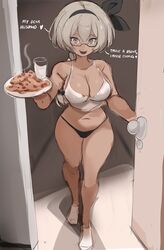 1girls aged_up bea_(pokemon) breasts brown_skin dark-skinned_female dark_skin dialogue english_text female female_only grey_hair large_breasts milf nintendo panties pokemon pokemon_ss rakeemspoon short_hair smile solo tank_top wholesome wife rating:Questionable score:488 user:Aeolus_HX