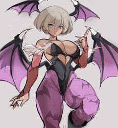 1girls bea_(pokemon) breasts brown_skin capcom clothing dark-skinned_female dark_skin darkstalkers female game_freak grey_hair hips large_breasts medium_breasts morrigan_aensland_(cosplay) nintendo pokemon pokemon_ss rakeemspoon short_hair succubus succubus_costume thick_thighs thighs wide_hips rating:Questionable score:143 user:Aeolus_HX