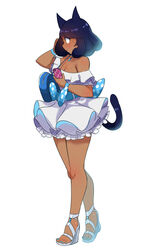 1boy amber_eyes bag blush cat_ears catboy crossdressing cute cyan_nails dark_hair dark_skin dress femboy gay girly heels jpeg_artifacts lightsource male_only mole murasaki_(lightsource) original phone ribbon strappy_heels tail tan_skin white_background wristband yaoi rating:Safe score:56 user:DeciArtifice