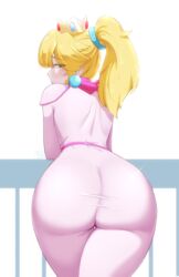 1girls ass ass_focus back back_view big_ass blonde_hair blue_eyes bodysuit clothing crown dat_ass female female_only hair headwear hips huge_ass looking_back mario_(series) nintendo peachcupp pink_bodysuit ponytail princess_peach solo solo_female super_mario_bros._(2023_film) thick_thighs thighs wide_hips rating:Explicit score:223 user:daft_human