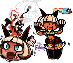  animal_ears aqua_eyes blood bob_cut claws commentary_request crop_top female fingerless_gloves gloves halterneck head ms._fortune_(skullgirls) muscular navel nyan_cat open_mouth scar skullgirls sukaponta yukkuri_shiteitte_ne 