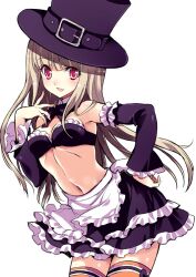  bad_id bad_pixiv_id blonde_hair blush bow bowtie bra capcom_fighting_jam collar detached_sleeves female hand_on_own_hip hat ingrid_(capcom) lingerie long_hair maid midnight_bliss midriff navel open_mouth red_eyes solo top_hat underwear yukiwo 