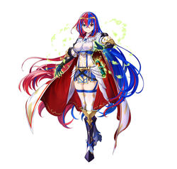  absurdres alear_(awoken_divinity)_(fire_emblem) alear_(female)_(fire_emblem) alear_(fire_emblem) armor black_shorts blue_eyes blue_hair braid breasts commentary_request crossed_bangs crown_braid female fire_emblem fire_emblem_engage fire_emblem_heroes full_body gloves heterochromia highres jewelry kousei_horiguchi long_hair looking_at_viewer medium_breasts miniskirt multicolored_hair official_art red_eyes short_shorts shorts skirt smile solo split-color_hair tiara two-tone_hair very_long_hair zettai_ryouiki 