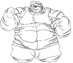  2017 4_fingers abs anthro baseball_cap big_muscles bottomwear cigar cigar_in_mouth clothing felid fingers fist fofothecat fur growth hat headgear headwear huge_muscles knees_up line_art male mammal muscle_growth musclegut muscular muscular_anthro muscular_male narrowed_eyes navel object_in_mouth outie_navel pantherine pecs raised_arm raised_fist shirt shorts simple_background solo striped_body striped_fur stripes tank_top tiger tight_clothing tight_shirt tight_topwear topwear weight_gain white_background 