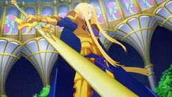  alice_schuberg blonde_hair close_eyes garden gold gold_armor knight_girl sword_art_online 