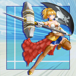  armor blonde_hair blue_eyes female pirate_flag princess_knight shiny shiny_hair solo warhammer 