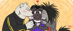  absurd_res anthro bardo_en_krisis bear clothed clothing fur group hi_res kissing loose_feather mammal odd_taxi porcupine quill rodent sekiguchi_(odd_taxi) simple_background trio yano_(odd_taxi) 