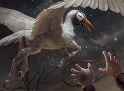  2021 5_fingers ambiguous_gender avian bandage beak caraid cloud detailed detailed_feathers digital_media_(artwork) duo european_mythology feathered_wings feathers feral fingers fur greek_mythology hasbro hippogriff hooves human magic:_the_gathering mammal mythological_avian mythological_creature mythology official_art sky white_body white_feathers white_fur wings wizards_of_the_coast 