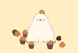  animal_focus bear bird chai_(drawingchisanne) commentary cupcake facing_viewer food food_focus highres no_humans original polar_bear simple_background sweets_bird undersized_animal 