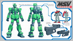  1970s_(style) assault_visor beam_rifle blue_visor character_name commentary comparison concept_art diagram energy_gun english_commentary gm_(mobile_suit) gundam highres jetpack machinery mecha mobile_suit mobile_suit_gundam official_art ookawara_kunio original production_art promotional_art rafaelloureiro redesign retro_artstyle robot scan science_fiction shield thrusters weapon 