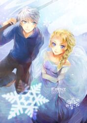  1boy crossover elsa_(frozen) female frozen_(disney) jack_frost_(rise_of_the_guardians) rise_of_the_guardians staff 