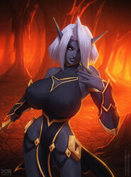  barretxiii big_ass big_breasts bimbo busty cave curvy dark-skinned_female dark_elf dark_skin dungeons dungeons_3 elf elf_ears elf_female elf_girl huge_breasts large_breasts purple_skin red_eyes slim_waist small_waist thalya voluptuous white_hair 