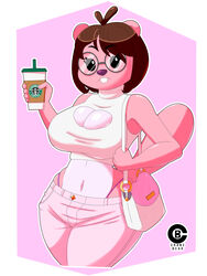  1girls 2024 2d 2d_(artwork) 2d_artwork 5_fingers absurd_res absurd_resolution absurdres animal_ears animal_nose animal_tail anthro artist_logo background belly_button boob_window breasts brown_hair clothed clothed_female coffee cranebear digital_art digital_drawing digital_drawing_(artwork) digital_media digital_media_(artwork) digital_painting_(artwork) ear eyebrows eyelashes eyes female female_only fingers hair hi_res high_resolution highres hips looking_at_viewer loopy_(pororo) loopy_plushie navel nose object pink_body pink_ears pink_tail pororo_the_little_penguin short_hair simple_background solo starbucks tail teeth teeth_visible 