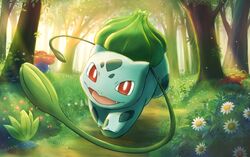  :d bright_pupils bulbasaur commentary_request daisy day fangs flower forest gloom_(pokemon) grass light_rays luna_mokamoka nature no_humans oddish open_mouth outdoors plant pokemon pokemon_(creature) red_eyes smile tongue tree vileplume vines white_pupils 