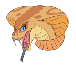  2015 apode blue_eyes carniscorner draconcopode eyebrows facial_scales fangs female forked_tongue headshot_portrait legless markings naga open_mouth orange_body orange_scales portrait reptile sarissa_(siansaar) scale_eyebrows scales scalie serpentine simple_background snake snake_hood snout solo teeth tongue tongue_out viper_(x-com) white_background x-com 