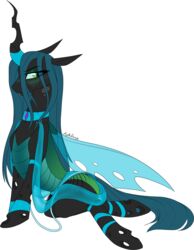  alpha_channel arthropod blush changeling choker female feral friendship_is_magic green_eyes hasbro hi_res horn jewelry looking_back my_little_pony mythpony necklace notched_wings posed queen_chrysalis_(mlp) solo translucent translucent_wings wings 