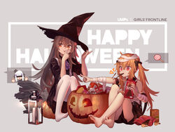  3girls bandages bar_censor barefoot black_bow black_dress black_headwear blonde_hair bow broom brown_hair candle candy censored commentary copyright_name crossed_bangs crossed_legs double_middle_finger dress english_commentary feet food food_in_mouth full_body girls&#039;_frontline hairbow halloween halloween_bucket hand_on_headwear happy_halloween hat highres hk416_(black_kitty&#039;s_gift)_(girls&#039;_frontline) hk416_(girls&#039;_frontline) identity_censor knees_together_feet_apart lantern licking licking_finger long_hair looking_at_viewer looking_away middle_finger multiple_girls no_shoes notice_lines official_alternate_costume on_ground pantyhose pocky pocky_in_mouth pointing pumpkin red_eyes sidelocks sitting sitting_on_object smile soles spoken_character spoken_food spread_toes tianliang_duohe_fangdongye toes twintails ump45_(agent_lop_rabbit)_(girls&#039;_frontline) ump45_(girls&#039;_frontline) ump9_(girls&#039;_frontline) ump9_(shiba_investigator)_(girls&#039;_frontline) white_hair white_pantyhose witch_hat 