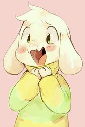  asriel_dreemurr blush boss_monster_(undertale) bovid caprine clothed clothing goat hands_together lolicon long_ears male mammal monster psibunny smile solo undertale undertale_(series) young 