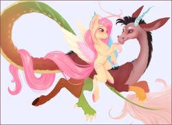  2024 2_horns 4_toes antlers black_eyebrows black_hooves black_mane blue_horn blue_wings blush brown_body brown_ears brown_eyes brown_fur brown_tail chimera claws cutie_mark discord_(mlp) draconequus duo entwined_tails equid equine eye_contact eyebrows eyelashes feathered_wings feathering feathers feet female feral fluttershy_(mlp) friendship_is_magic fur gradient_tail green_body green_scales green_tail grey_body grey_fur grey_inner_ear hair hand_on_chin hasbro hi_res hooves horn long_ears long_tail looking_at_another looking_at_partner male male/female mammal mane mouth_closed multicolored_tail my_little_pony mythological_creature mythological_equine mythology pegasus pink_body pink_eyes pink_feathers pink_hair pink_hooves pink_horn pink_inner_ear pink_mane pink_tail quadruped red_body red_fur scales scutes simple_background sitting_on_another sitting_on_back smile snout sweetvixenarts tail tail_coil tail_tuft toe_claws toes tuft two_tone_wings unguligrade white_background white_claws white_eyebrows white_tail_tuft wings yellow_body yellow_ears yellow_feathers yellow_scutes 