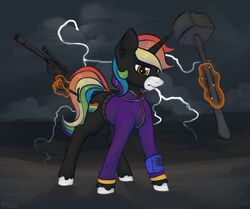  2017 amber_eyes cloud cutie_mark detailed_background electricity equid equine fallout fan_character gun hair hammer hasbro heart_on_body heart_symbol hi_res hooves horn horse levitation lightning looking_at_viewer magic male mammal marsminer maul melee_weapon microsoft multicolored_hair multicolored_tail my_little_pony mythological_creature mythological_equine mythology outside pip-boy pony rainbow_hair rainbow_heart rainbow_heart_(character) rainbow_tail ranged_weapon rifle serious sniper_rifle solo tail three-quarter_view tools unicorn vault_suit weapon white_nose 